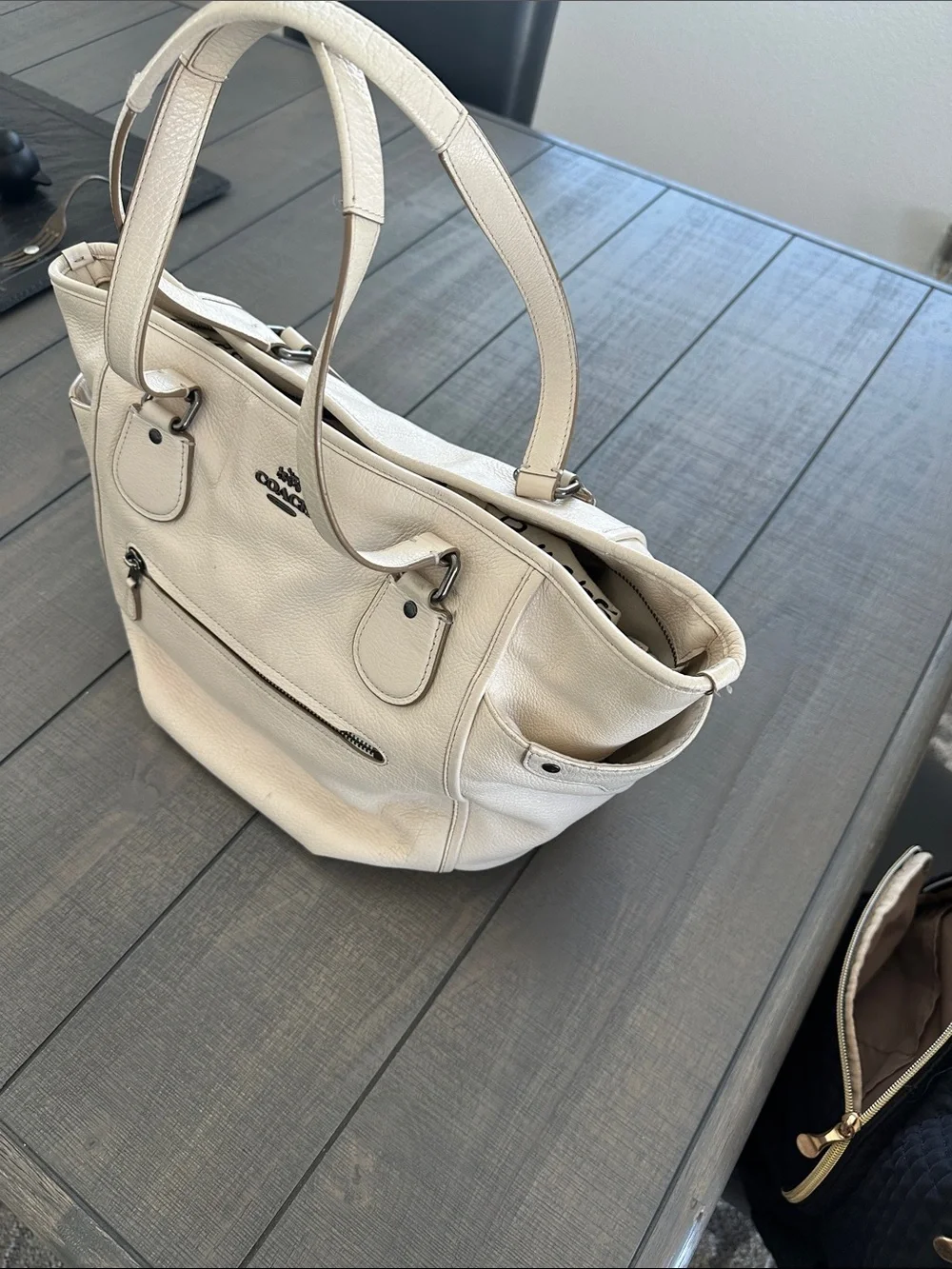 Coach Cream Pebbled Leather Shoulder Tote